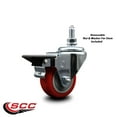 thumbnail image 2 of 3 Inch Red Polyurethane ½ Inch Threaded Stem Caster with Brake, 2 of 2