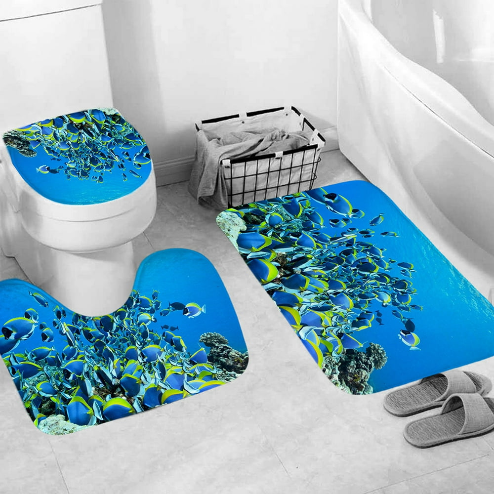 Gobestart 3pcs NonSlip Fish Scale Bath Mat Bathroom Kitchen Carpet Doormats Decor