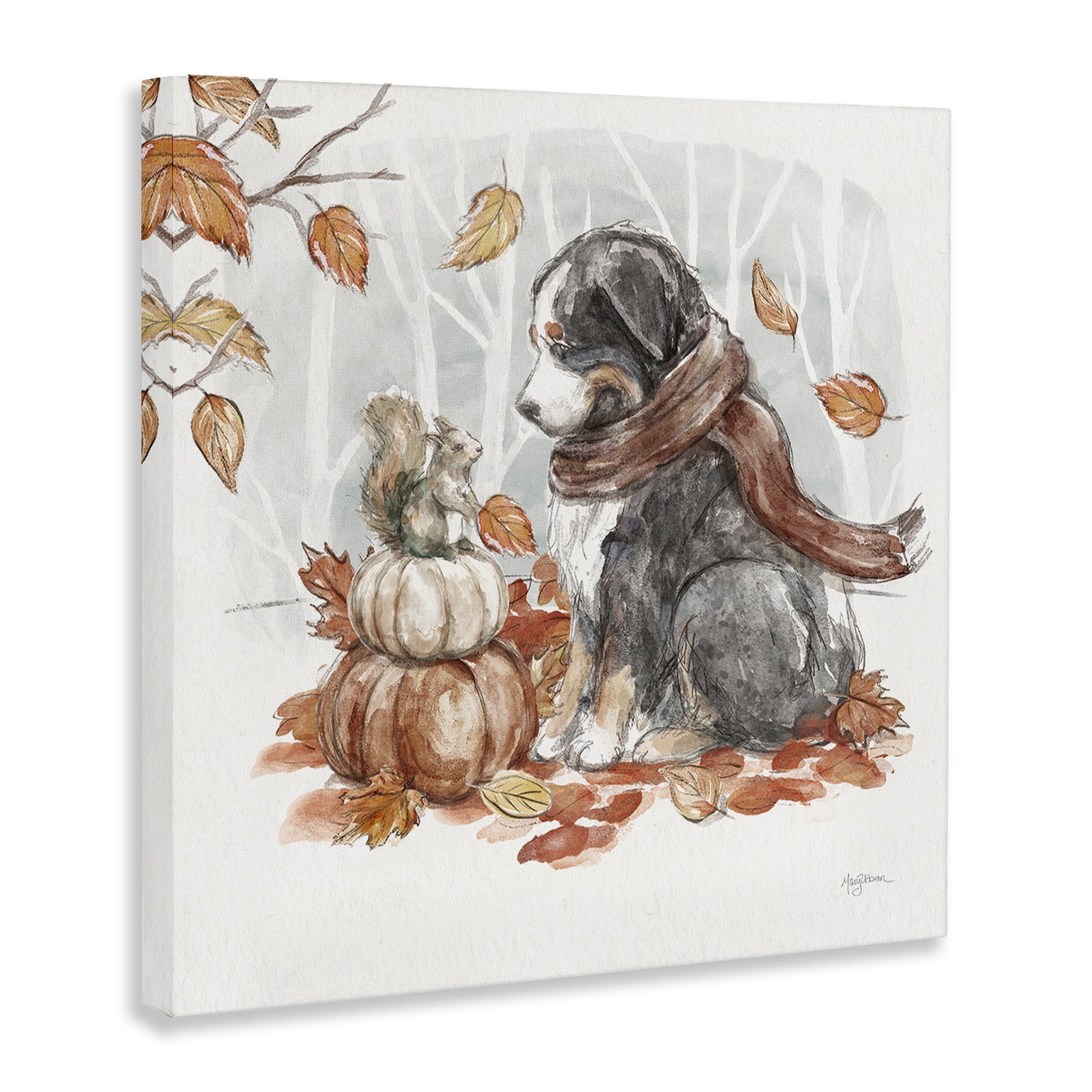 Stupell Industries Dog & Fall Pumpkins Holiday Painting Gallery Wrapped Canvas Art Prints Wall Art, 36 x 36