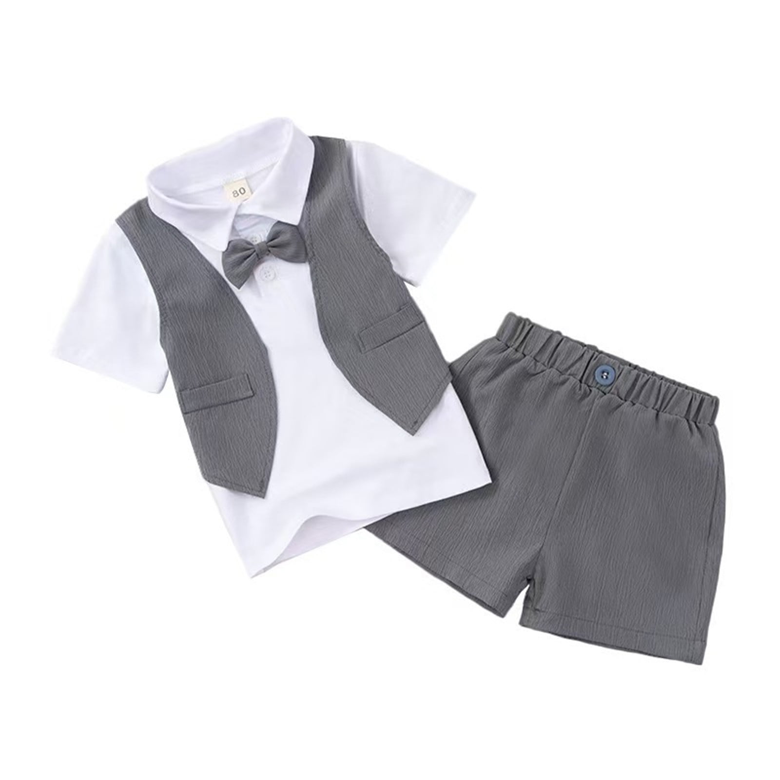 Bainana Outfit Set For Kids Boys Solid Color Short Sleeve Button Down Shirt And Shorts Set Comfortable Soft Toddler Boys Summer Formal Clothes Size 2-3 Years White
