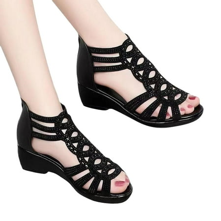 

Tdoqot Gladiator Sandals for Women- Casual Comfortable Summer Beach Chunky Leather sandals Black Size 6