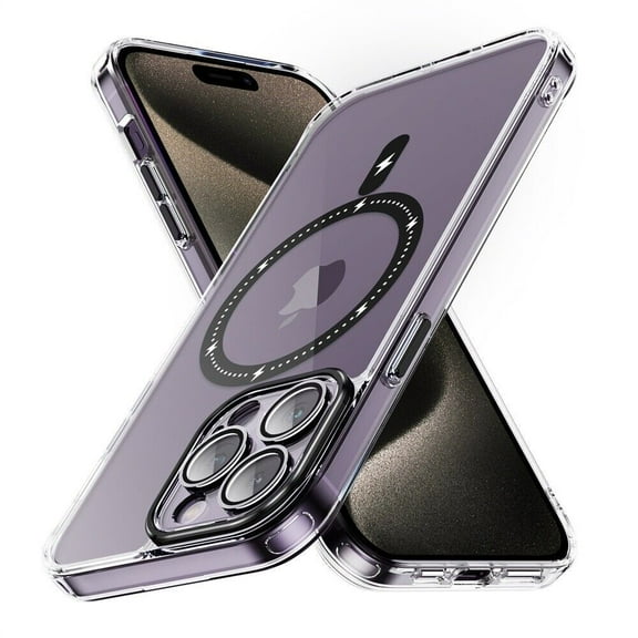 Xhy iPhone 15 Pro Max Magnetic Case Compatible with Magsafe Shockproof Non-Yellowing Crystal Clear Phone Case for iPhone 15 Pro Max 6.7 Inch Black