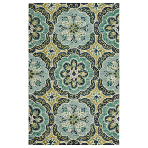 Laddha Home Designs 5' x 7.75' Green and Blue Floral Rectangular Area Throw Rug
