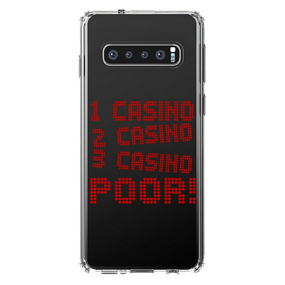 DistinctInk Clear Shockproof Hybrid Case for Samsung Galaxy S10  PLUS (6.4" Screen) - TPU Bumper Acrylic Back Tempered Glass Screen Protector - 1 Casino 2 Casino 3 Casino Poor