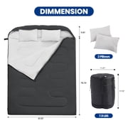 edx Double Sleeping Bag for Adults with 2 Pillows, Queen Size Waterproof Sleeping Bag 2 in 1 Design, Lightweight for Camping Travel, Black