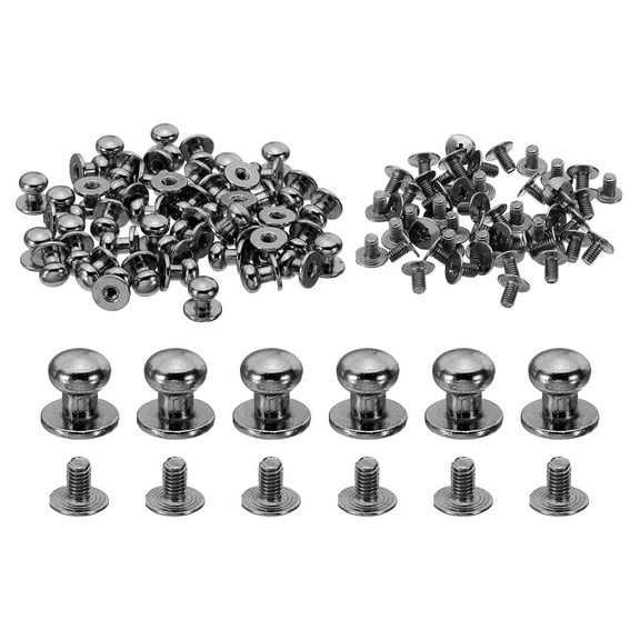 7mm Leather Rivets, 30 Sets Round Button Head Studs Metal Screw Studs Posts Chicago Screws Rivet for Clothing Leather Crafts, Black