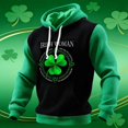 thumbnail image 2 of Ludearly St. Patrick's Day Hoodies for Men Irish Shamrock Casual Clover Graphic Waffle Knit Pullover Casual Shirt Holiday Outfit Black3&L, 2 of 4
