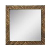 Stonebriar Decorative Wood Square Hanging 20" Wall Mirror, Brown, Chevron Pattern