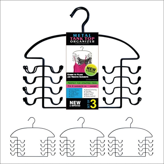 Dr. Organizer Steel Closet Organizer Hangers for Tanks Tops, Bras, and Cami Tops, USA Patented - 3 Pack