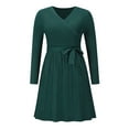 thumbnail image 4 of Ribbed Knit Pleated Dress, Olive Green, Large, 4 of 5