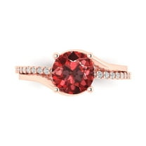 1.71 ct Round Cut Natural Garnet Solitaire with Simulated Diamond Accents 14K Rose Gold Womens Engagement Ring