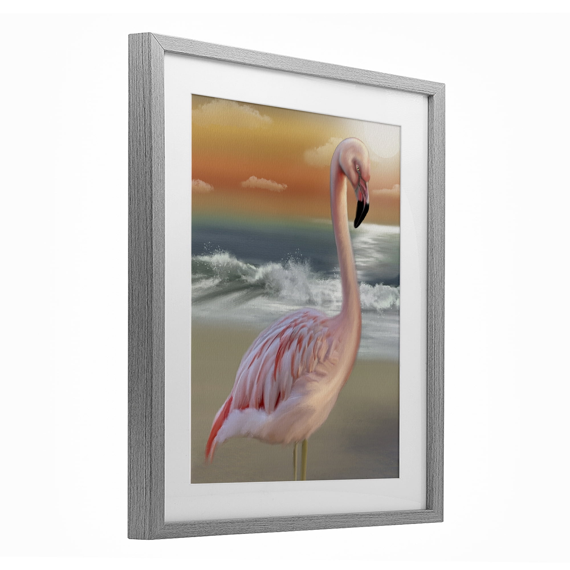 Stupell Industries Coastal Beach Flamingo Gray Framed Print Under Glass, design by Matthew Piotrowicz