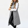 thumbnail image 4 of Sevevn Women's Stand‑Collar Quilted Long Puffer Vest Zip‑Up Maxi‑Length Sleeveless Gilet with Pockets Fall Winter Outerwear Gray S, 4 of 9