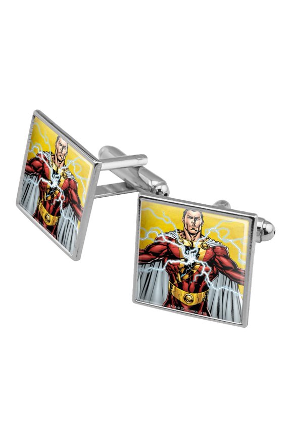 Justice League Shazam Character Square Cufflink Set - Silver or Gold