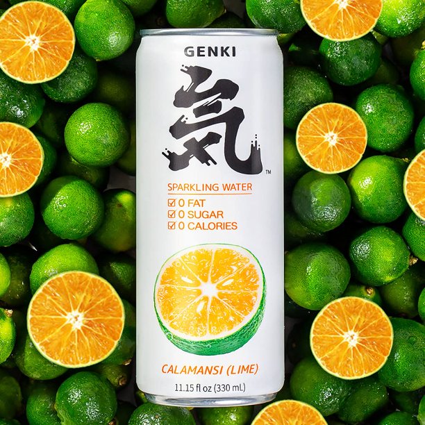 GENKI FOREST Calamansi Lime Sparkling Water, 11.15 FL oz, 24 pack cans