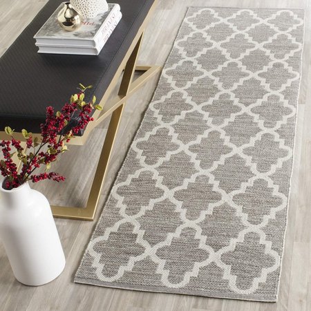Safavieh Montauk Collection MTK810A Handmade Flatweave Grey and Ivory Cotton Runner (2'3" x 9')
