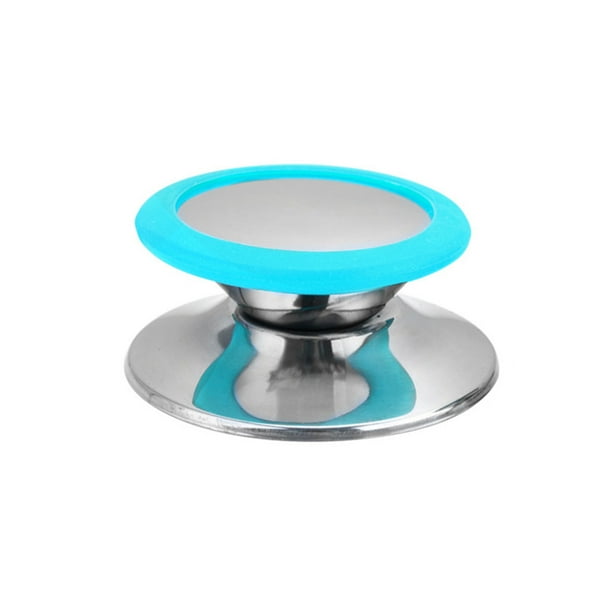 Inteprter Perilla Universal de acero inoxidable para tapa de olla antiquemaduras, reemplazo de perilla para cocina, tapa antideslizante para Utensilios de cocina azul grande