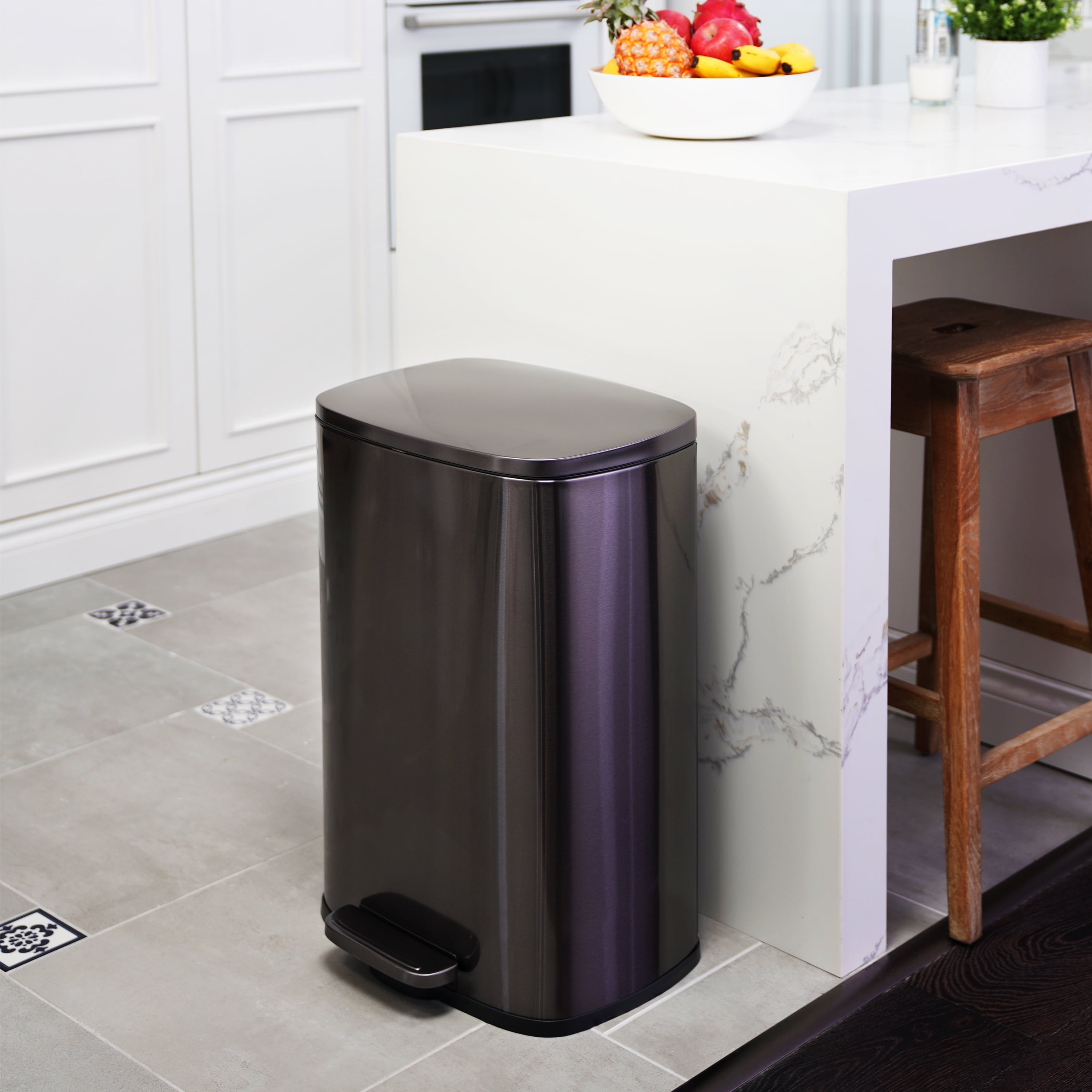 Qualiazero Kitchen Trash Can, 13.2 Gallon Stainless Steel Step Garbage Bin with Soft Close Lid, Black