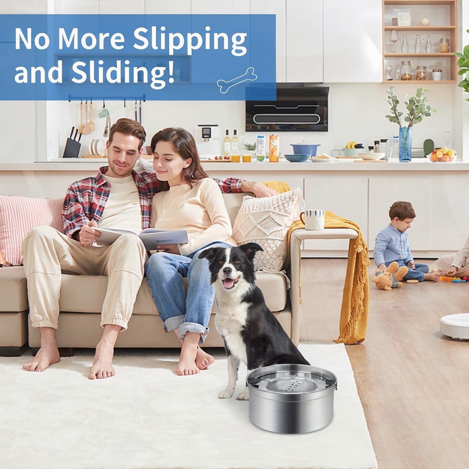 3.2L/135oz No Spill Water Bowl for Dogs,Slow Drinking 304 Stainless Steel Dog Water Bowl for Large Medium Dog