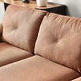 thumbnail image 4 of Modern Upholstered Couch with Storage Design and Removable Side Pockets, Linen Fabric and Faux Leather Sofa with Wood Legs, for Living Room Bedroom Office (2Seat + Red Brown), 4 of 9