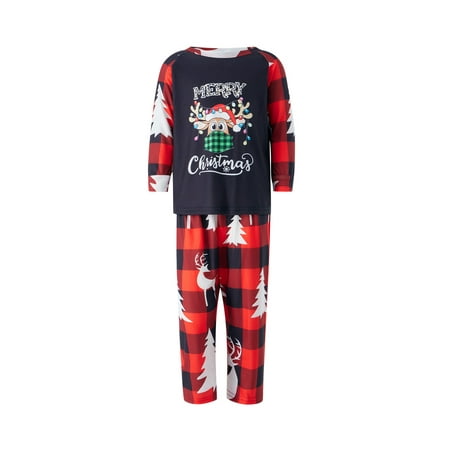 

Gureui Matching Family Christmas Pajamas Set Plaid Tree Elk Letter Print Long-sleeve Pullover + Trousers/Jumpsuit for Adults and Children Baby Holiday Party Xmas Sleepwear Outfit