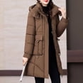 thumbnail image 4 of XPMWRP Women's Quilted Puffer Thickened Hooded Jacket Casual Cinched Waist Zipper Long Coat Solid Color Winter Warm Outerwear with Pockets Brown XXL, 4 of 9