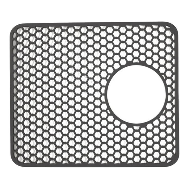 Tapete de silicona para fregadero, tapete para encimera con orificio central, protector resistente al calor Gris