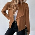 thumbnail image 4 of SWSMCLT Women's Faux Leather Jacket Fitted Outerwear Spring Casual Soft Fashion Fall Open Front Long Sleeve Stretch Brown Small, 4 of 4