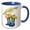 Blue/White, variant on 3drose, Pretty Flowers in Blue Rain Boots with a Yellow and White Umbrella, 11oz Two-tone Red Mug
