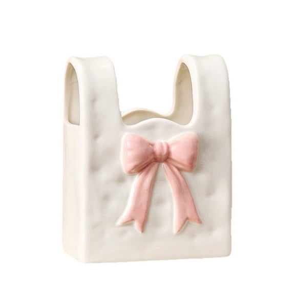 PEIBang Handbag Shape Ceramic Pencil Holder,White Pen Cup with Bowknot Desk Organizer,Cute Brush Holder for Home Decor