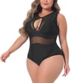 thumbnail image 3 of Agnes Orinda Plus Size One Piece Swimsuit for Women Sexy Mesh Bathing Suits Open Back Tie Plunge Swimwear, 3 of 7