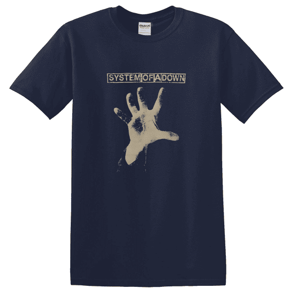Leaf System Of A Down Hand Logo Retro Style Black Graphic T-Shirt