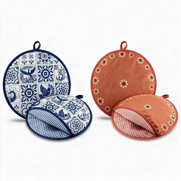 4 Pcs Round Tortilla Insulation Pouches, Thickened Heat Retaining Portable Lunch Holders With Hanging Loop For Burrito,Wraps Daily Catering & Family Kitchen Food Warm Preservation
