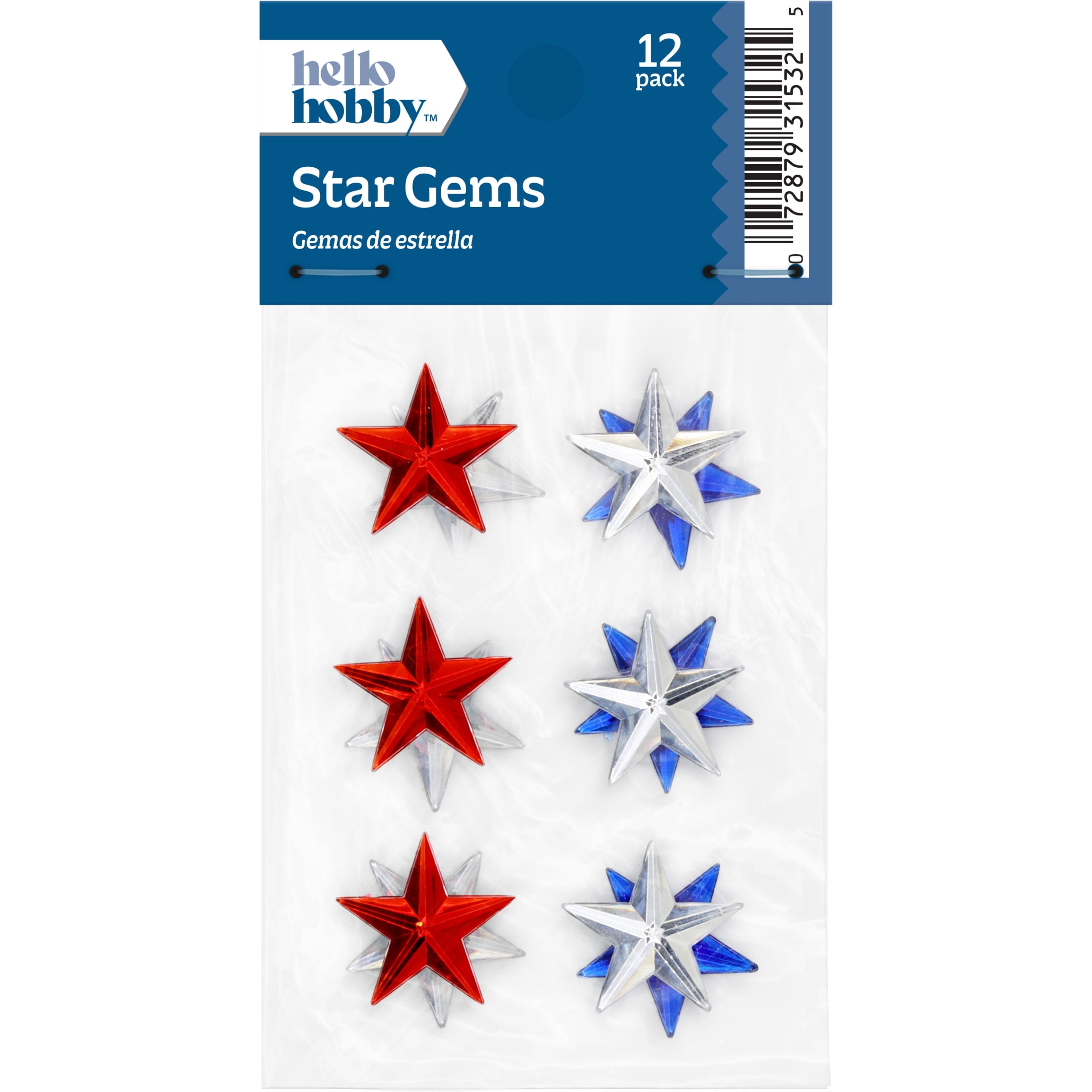 Hello Hobby Accessories Adhesive Stars Red White and Blue, 12 piece