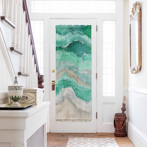 Green Coastal Door Curtains for Door Window, French Sidelight Front Back Door Curtains With Tieback, Summer Beach Nautical Abstract Art Kitchen Rod Pocket Drapes Panel, 25"x72"