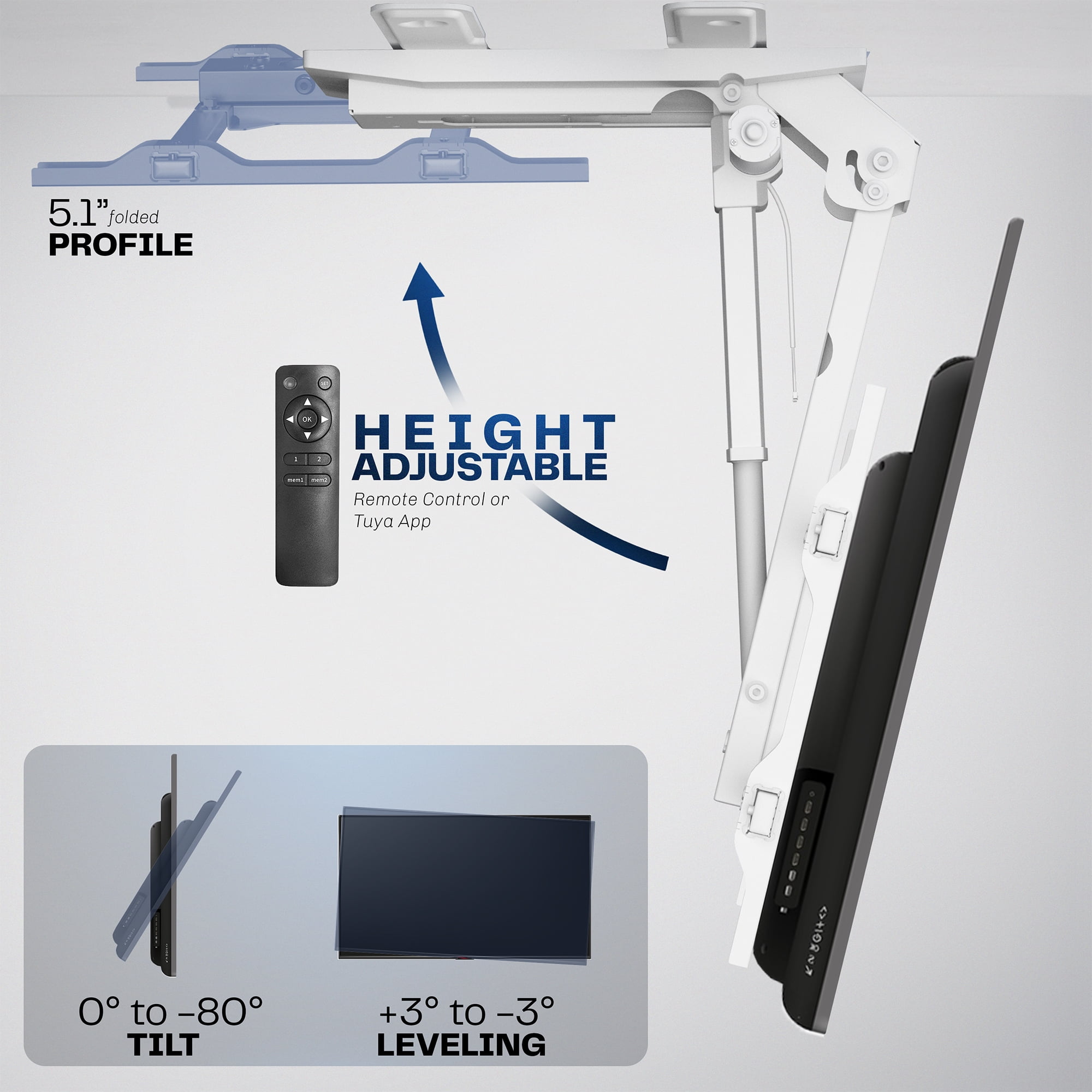 VIVO White Electric Flip Down Ceiling TV Mount for 37 to 70 inch Screens