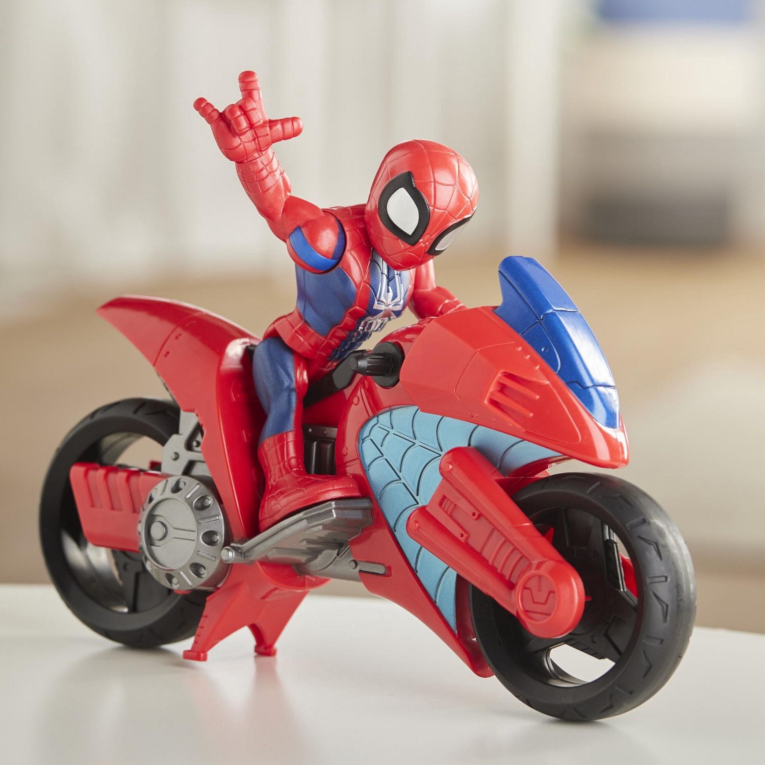 Playskool Heroes Marvel Super Hero Adventures - Moto arachnéenne de Spider-Man, figurine de 12,5 cm avec moto, pour enfants à partir de 3 ans