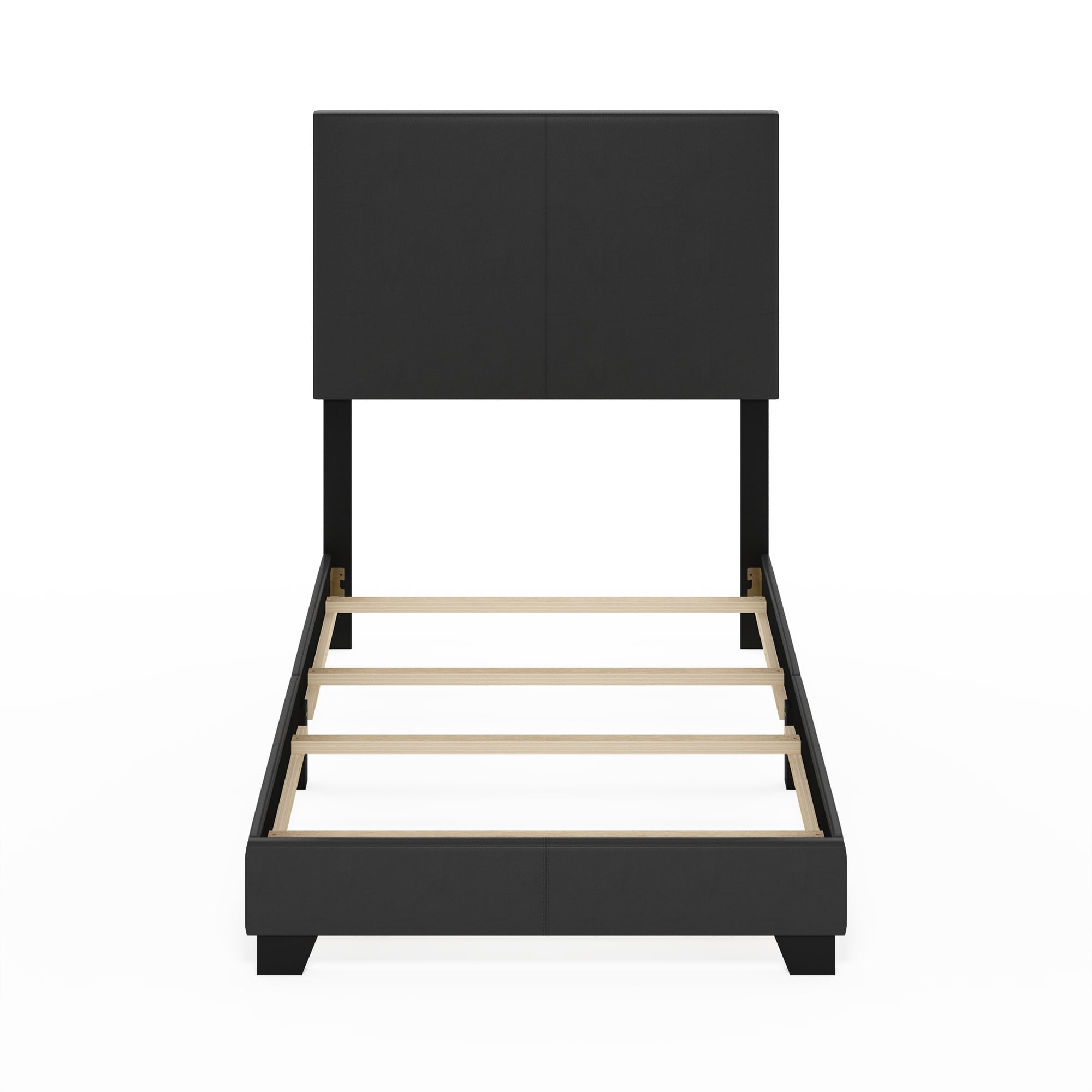 Furinno PESSAC Twin XL Upholstered Bed Frame with PU Leather Headboard and Wooden Slat Support, Black