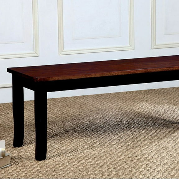 Dover Transitional Bench With Wooden Seat, Cherry & Black Finish- Saltoro Sherpi