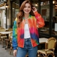 thumbnail image 2 of COEQINE Bomber Jacket Women 2025 Zip Up Stand Collar Bomber Outfits Winter Trendy Varsity Jackets Shackets with Pockets, Cropped Casual Winter Coat, Small, Colorful Rainbow Tie-dye, 2 of 7