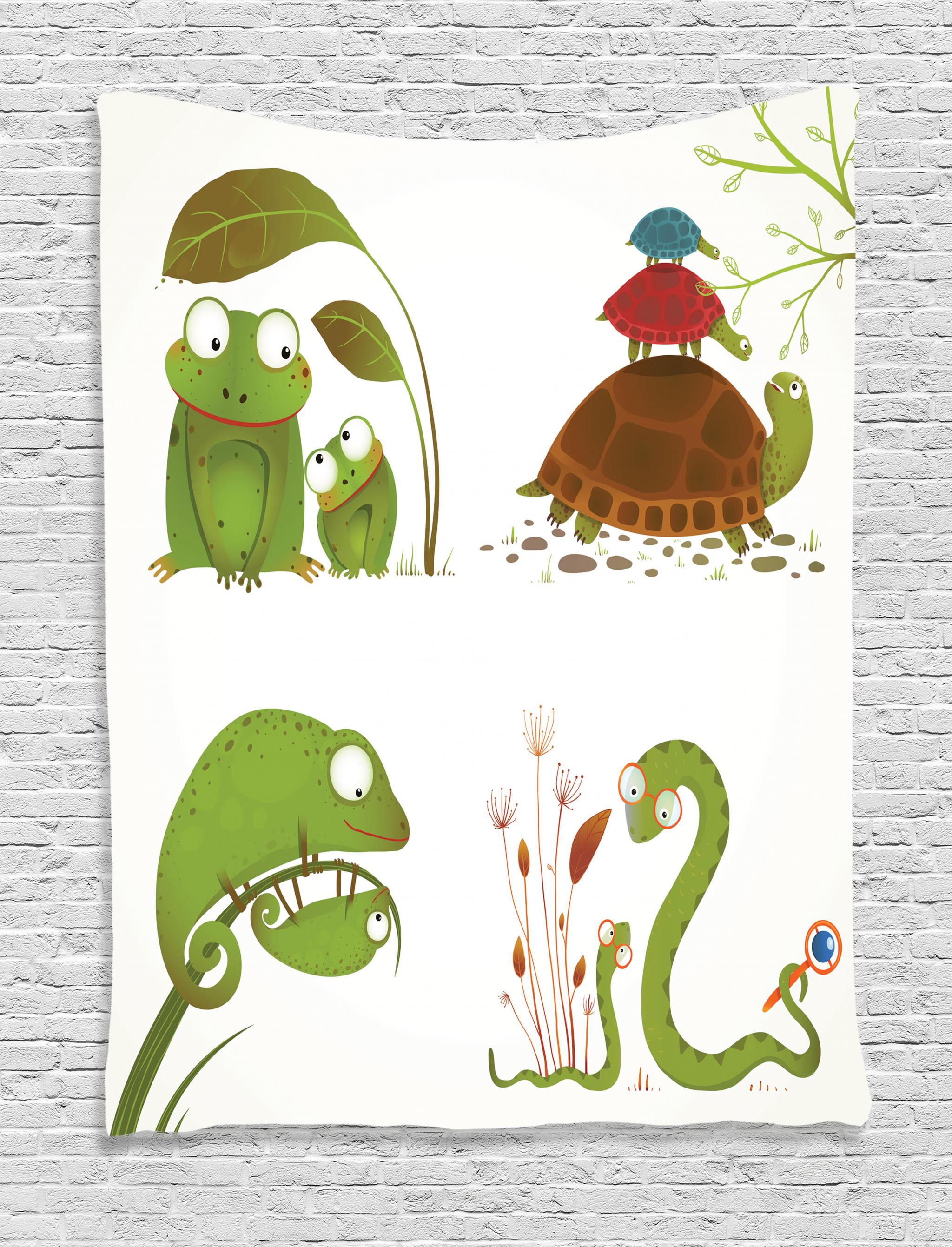 Reptile Tapestry Reptile Family Colorful Baby Snake Frog Ninja Turtles Love Mother Family Theme Wall Hanging For Bedroom Living Room Dorm Decor