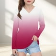 thumbnail image 3 of Avrntaa Girls V Neck Fall Tops Long Sleeve Ombre Loose T-Shirt Lightweight Going Out Tees, 3 of 8