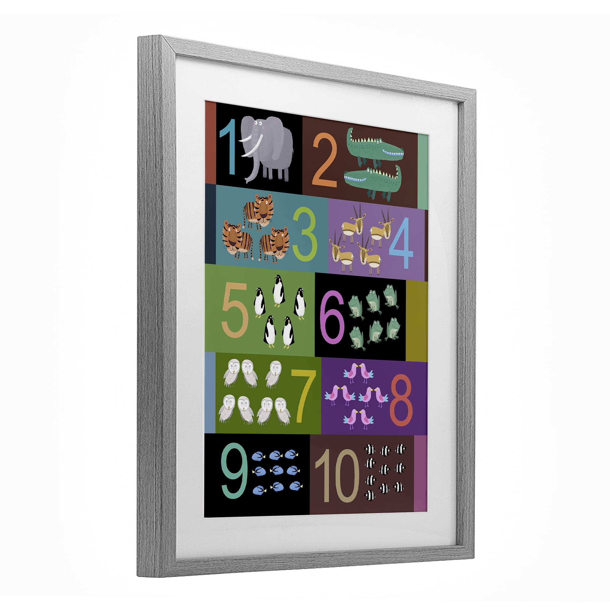 Blocked Kid's Educational Counting Gray Framed Print Under Glass, design by Carla Daly
