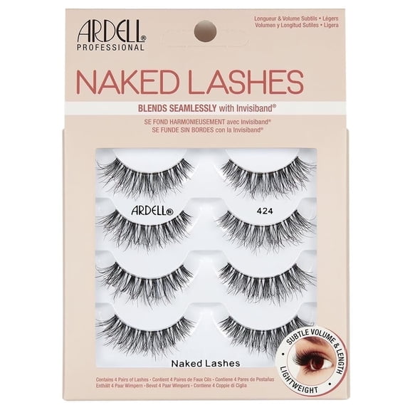 Ardell Naked Lashes 424, Natural False Eyelashes with Invisiband, 4 Pairs