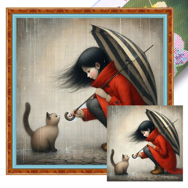 Kit Punto Cruz para Niña Bordado Con Hilo Algodón Ecológico 11CT Arte 50x50cm