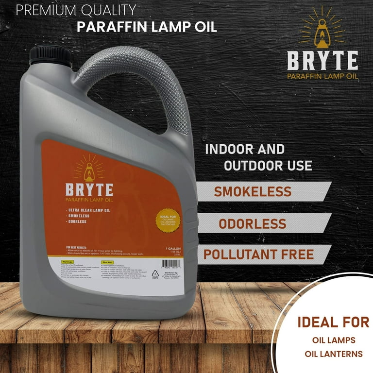 Bryte Paraffin Lamp Oil - Smokeless, Odorless, Clean & Clear, Paraffin Oil  for Indoor and Outdoor Use, Funnel Included, 1 Gallon