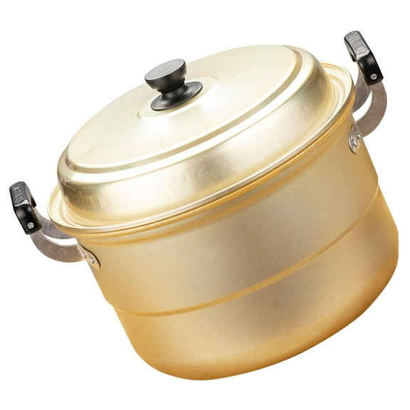 Golden Aluminum Double Handle Steamer Pot for Home Use with Lid and Steaming Plate 7.8 Inches