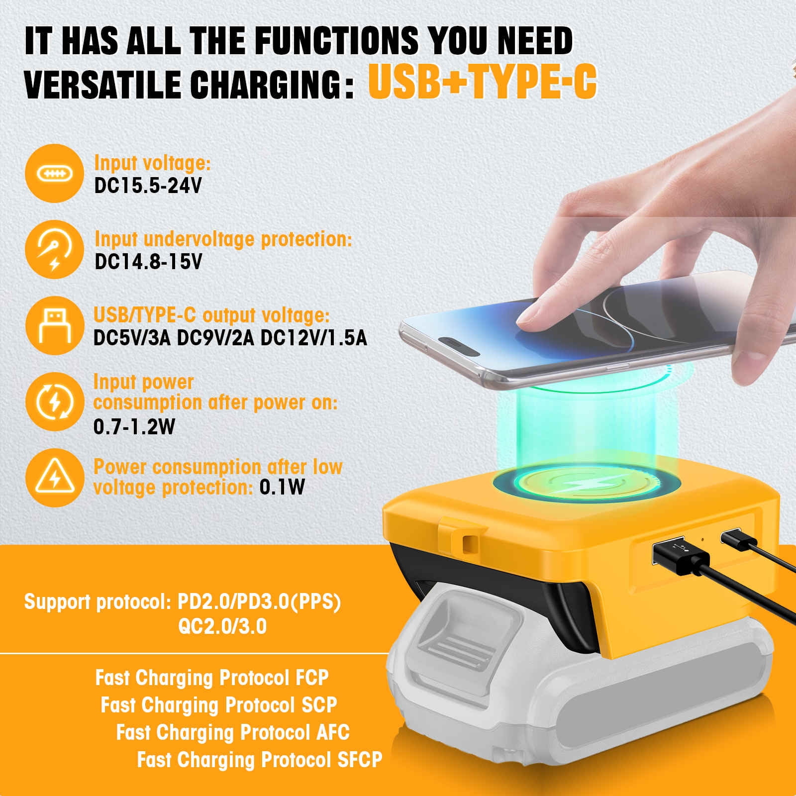 APPLAYERR Wireless Charging Adapter 20V Power Tool Batteries USB Type C Outlets Fast Charge Phones Samsung