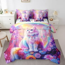 Erosebridal Animal Cat Bedding Queen Size, Groovy Floral Bedding Sets Queen Size, Princess Castle Reversible Bed Set, Breathable Bedroom Decorative, 7pcs