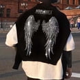 thumbnail image 6 of IWRICH Men's Angel Wings Crew Neck Sweatshirts Rhinestones Streetwear Oversized Pullover Tops Graphic Fashion Tees Black M, 6 of 7